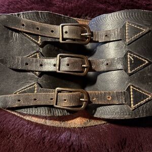 Vintage Black Leather Kidney Belt with Buckles